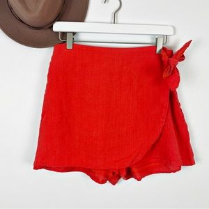 Olivaceous Red Linen Mini Skirt / Skort Size Large